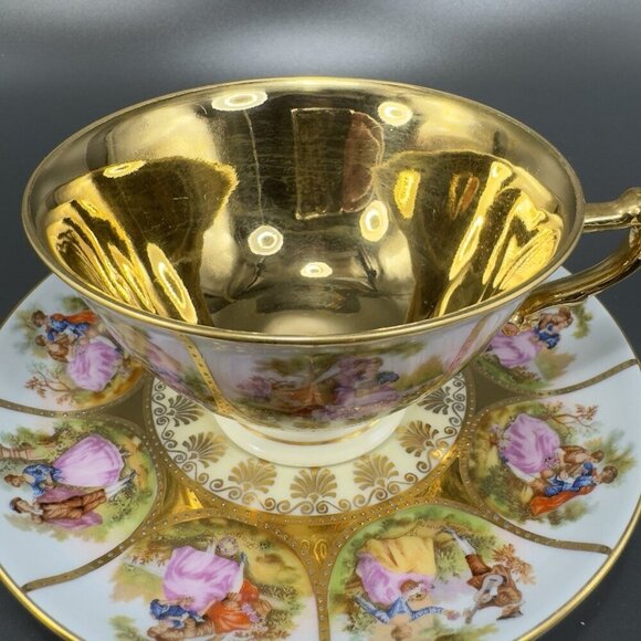 NC Western Germany Love Story Set Teacup Saucer Set Fine Porcelain Heavy Gold - Picture 15 of 16